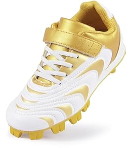 CAMVAVSR Unisex-Child Baseball Cleats Kids Softball Shoes for Boys Girls Rubber Molded Little Children Big Youth Sneakers Easy to Wear Sports Footwear Gold Size 1 product image