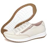 Tênis Feminino Estilo Jogger Calce Facil Em Couro Legítimo (Bege, BR, Adulto, Numérico, 36)
