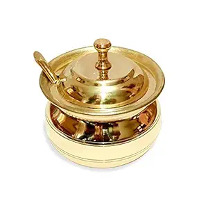 KC Hilites Golden Antique Brass Multipurpose Ghee/Pickle Container with Embossed Designer Spoon (400 ml, Golden)