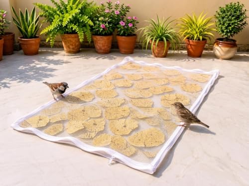 Image of Cotton Drying Cloth with Net & Zip for Papad, Vadagam, Spices, Millets, Pulses & Grains | Breathable Mesh | Washable & Reusable (Large (60 x 38 Inch))