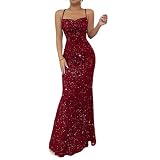 Générique Robe Ceremonie Femme Robe Longue Femme Chic Et Elegant A Bretelles Fines Sirene Pailletee Ajustee pour Soiree Bal Bordeaux, S