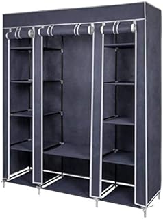 Meerveil Canvas Wardrobe for Bedroom, Fabric Portable Closet Hanging Rail Storage Shelves, Large Clothes Storage, Storage Organiser, Grey and Blue