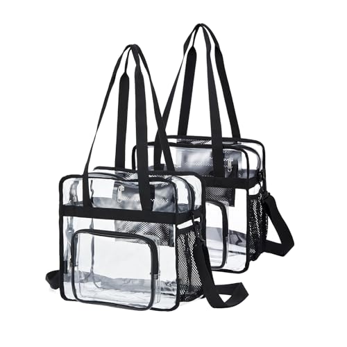 Image of Clear Tote Bag Transparent Stadium Shoulder for Women Clear Cross Body Messenger with Front Pocket and Adjustable Strap 2pack