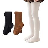 Snegyu 2 Pack Cotton Rich Knit School Leggings Cream Caramel Pantyhose Thick Warm Everyday Plain Tights for Kids Girls 3-5 Years