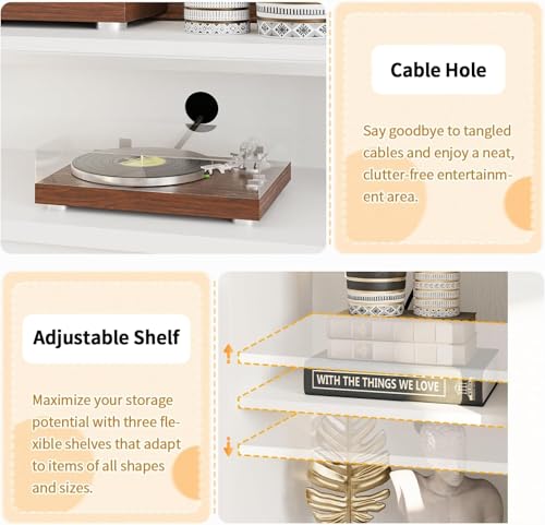 Image of MXV 59'' Fireplace TV Stand, Farmhouse Entertainment Center with 3 Sided Glass TV Stand, Modern Media Console Table with Storage Drawers & Cabinets with LED Flame and Lights for Living Room, White