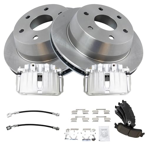 Image of TRQ Rear Brake Pad & Rotor Kit Ceramic Compatible with 2002 Cadillac Escalade Escalade EXT 2000-2001 GMC Yukon XL 1500