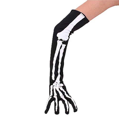 COMVIP Mujeres Guantes de Cosplay del partido de Halloween Esqueleto de huesos largos Longitud: 43 cm Negro Cover