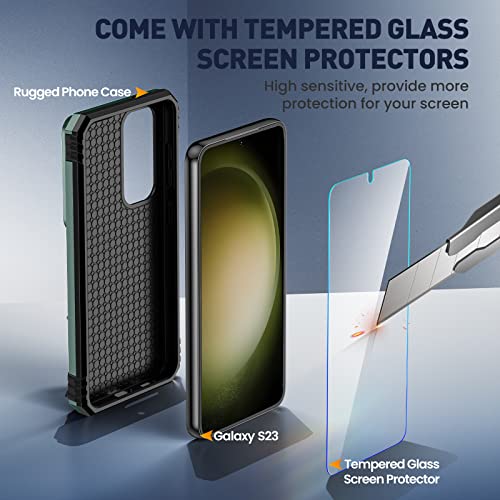 Goton For Samsung Galaxy S23 Kickstand Case With Screen Protector, S23 Phone Case With Slide Camera Cover, Heavy Duty Military Grade Shockproof Rugged Bumper For Galaxy S23 Case Green #TOP4