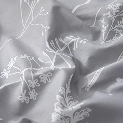 Janzaa 3 peças de capa de edredom floral tamanho Queen, estampa botânica branca em capa de edredom c