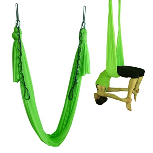 Hamac de yoga aérien vert 5m élastique avec mousqueton et sangle pour Pilates