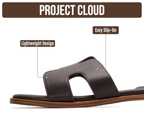 Image of Project Cloud 100% Genuine Leather Sandals for Women 2026 - Fashion Flat Womens Sandals with Memory Foam Insole Slides Sandals Women Footwear - Mules Women's Sandals (Jannel)
