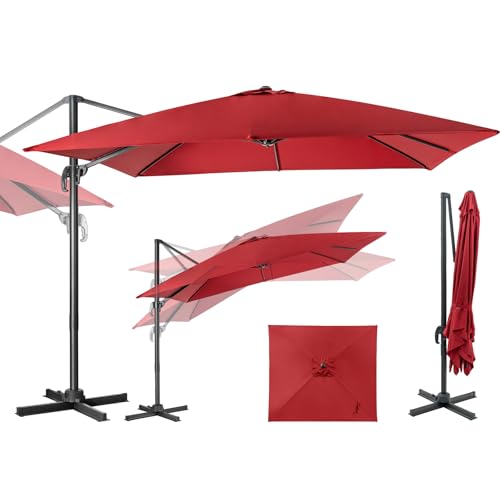 GOPLUS Parasol de Jardin Exterieur, Parasol Déporté 3x3M, avec Toile Inclinable à Double Couche, Manivelle, 8 Baleines, Rotation à 360°, Anti-UV, pour Balcon...