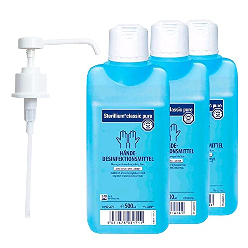 Medicalcorner24 Bode Sterillium Classic Pure Händedesinfektionsmittel, 3x 500ml, inkl. 1x Bode Dosierpumpe für 500ml Flaschen