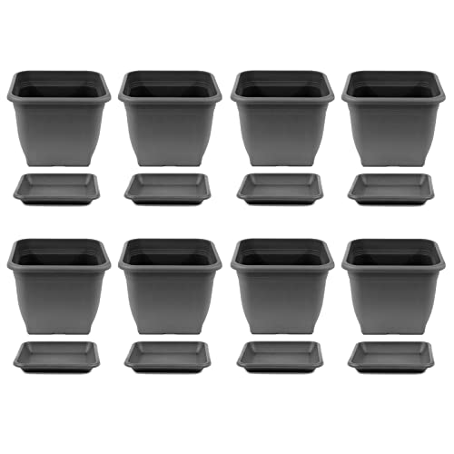 HAC24 Pflanztopf 33 x 33 cm Kunststoff incl. Untersetzer Eckig Anthrazit...