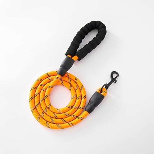 Reflective Dog Nylon Leash,9.8FT Heavy Duty & 0.3IN Thick Rope & Padded Handle, Explosion-Proof & Wear-Resistant, for Small Medium Dog Sizes, Ideal for Night Walks, Hiking & Gifting/QYS08-Orange-3.0M - 1