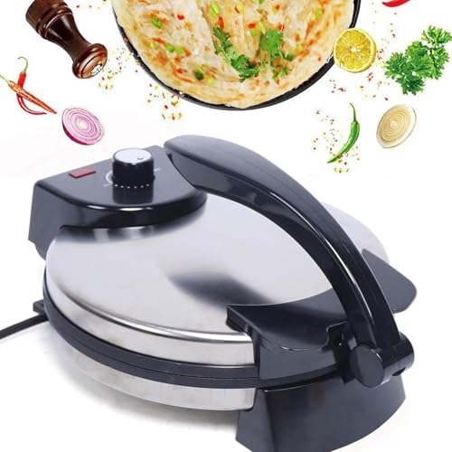 10in Electric Tortilla Maker, Knob Temperature Control Non Stick Roti Maker with Stainless Steel Cover(110v)