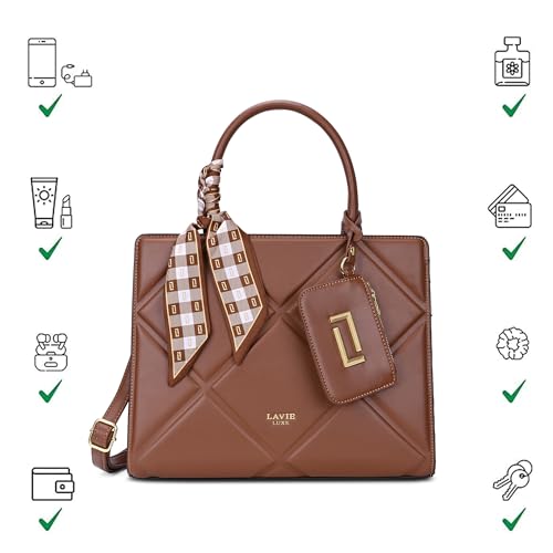 Image of Lavie Luxe Women's Quare26 Extra Large Laptop Satchel Bag | Upto 14 Inch | Satchel Handbag for Work | Ladies Purse | Stylish Shoulder Bag | Gift for Women