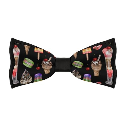 JYYAU Ice Cream And Cherry Macaron Pattern Bow Tie Adjustable Necktie For Men Business Fashion Pre-tied Tie Neckwear Novelty Accessory For Weddings Party Festival