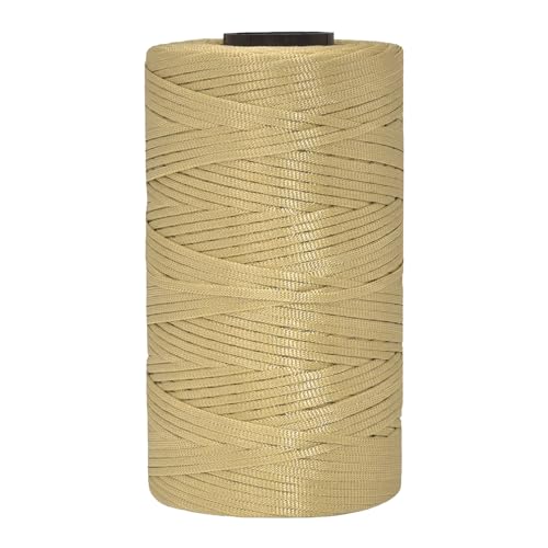Tsuisho 3mm x 218 Yards Flat Polyester Ribbon Yarn for Knitting and Crochet, Polypropylene Macrame Cord for Sun Hats, Bags, Purses, Shoes, Mat, DIY Crafts, Decorative Projects-Khaki