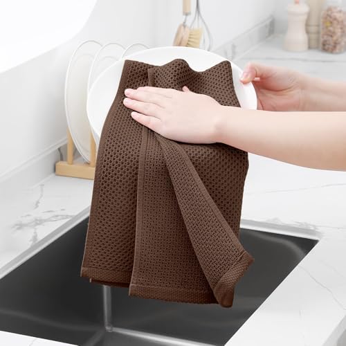 Image of Homaxy 100% Cotton Waffle Weave Kitchen Dish Towels, Ultra Soft Absorbent Quick Drying Cleaning Towel, 13 x 28 Inches, 18-Pack, Coffee