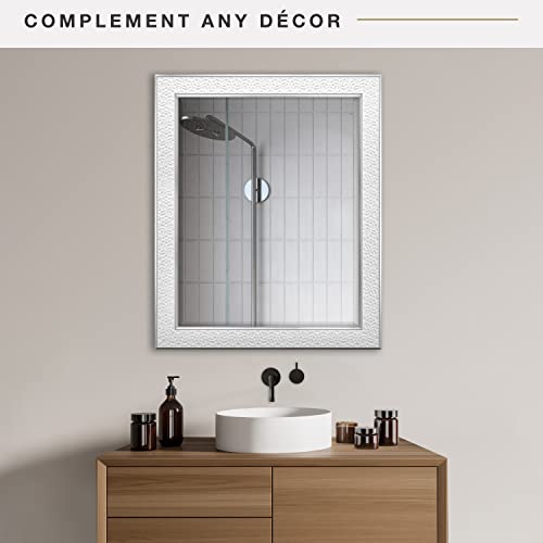 Mcs Nordic Blossom Large Wall Mirror, Modern Rectangle Mirror Home Decor For Living Room, Bedroom, Or Bathroom, 27 By 33 Inch, White #TOP1