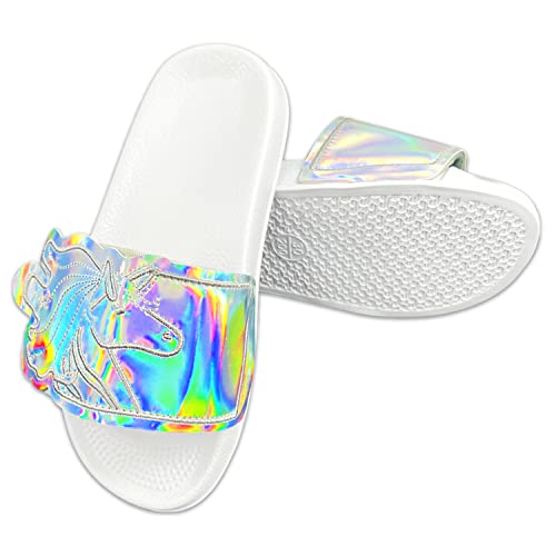 Dream Bridge Girls Sliders Beach Kids Slippers Summer Glitter Sandals Pool Fashion Glitter Shoes Slip On Anti-slip Glossy Rainbow Flip Flops for Boys and Girls Indoor Outdoor,silver,1 UK2