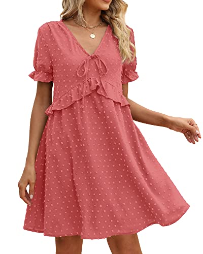 Weeso Womens Casual Summer Easter Dresses Formal Light Pink Swiss Dot Empire Waist Dress Xl #TOP2