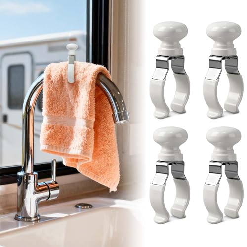 FLstudio Metal Towel Clip Holder 4-Pack with Wood Handle -