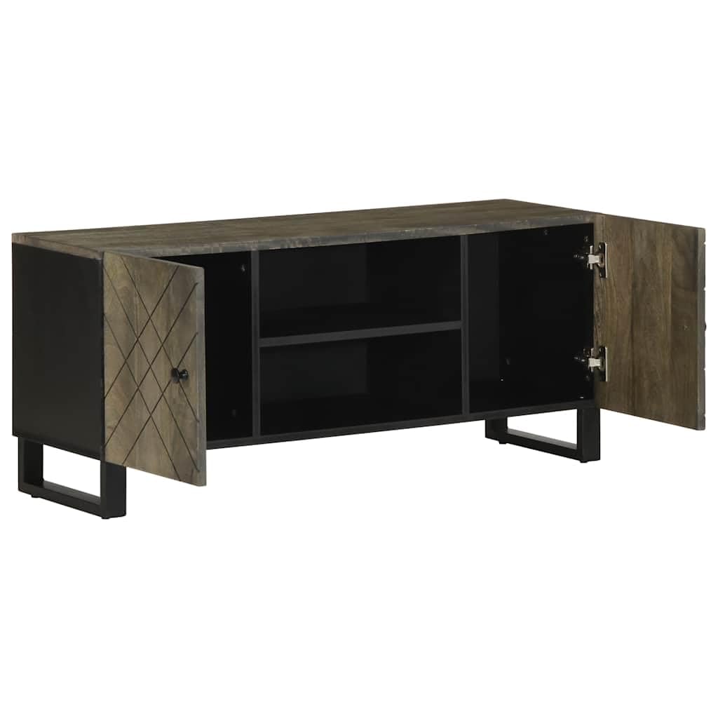 Hothingwell Mobile Porta TV Nero 105x33x46 cm in Legno Massello di Mango con Ripiani e Piedini in Metallo