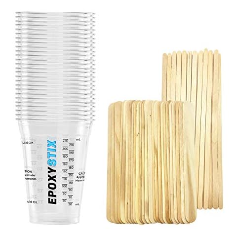 [Pack of 25] EpoxyStix Disposable Measuring Cups for Mixing Epoxy Resin - Measurements in mL and Oz - Bonus Pack with 25 Applicator Sticks and 25 Mixing Sticks Cover
