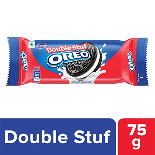 Image of Cadbury Refined Wheat Flour,Sugar,Edible Vegetable Fat, Cocoa Solids (2.3% X ),Invert Sugar ( 500(Ii),503(Ii)), Edible Salt,Emulsifier (322), Vanilla, 75 Gm Oreo Double Stuf Cream Biscuit, 75G