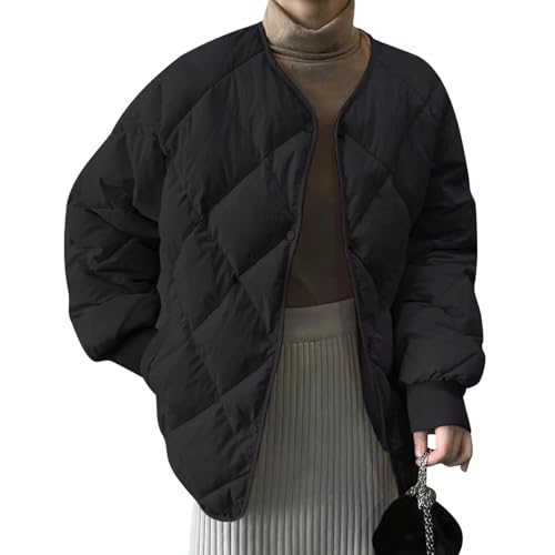 [ｉｎｏｔｅｎｋａ] ダウンジャケット レディース ノーカラーコート キルティングジャケット アウター 中綿入り ショート丈 軽量 秋冬 (ブラック, M) - ｉｎｏｔｅｎｋａ - 商品画像