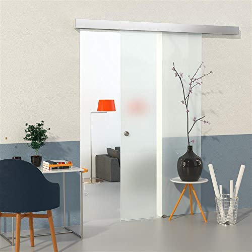 Juego de puerta corredera de cristal con cierre suave, satinado, 2050 mm x 900 mm x 8 mm, puerta corredera, puerta de cristal, puerta interior, puerta de oficina Cover