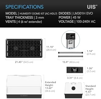 AC Infinity Heavy-Duty Large Humidity Dome w/Full Spectrum LED Grow Light Bars, Samsung LM301H EVO Diodes, Drip Tray, 6x12 Cell Seed Tray, 3mm Thick Dome, Vented Extension Panels for Seed Starting