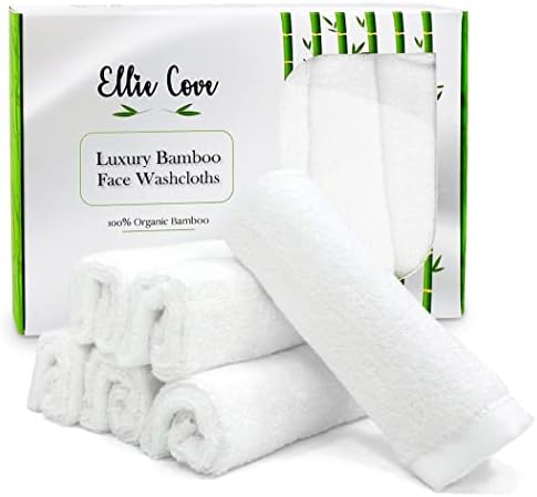 Ellie Cove Ultra Soft Luxury Facial Washcloths, made from 100% Rayon Bamboo, Set of 6, 10''x10'' (white)