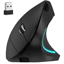 Delton Ergonomic Vertical Rechargeable Wireless Mouse with Auto Pair USB Dongle, 6 Buttons, 3 Adjustable DPI Levels 800/1200/2400, Compatible for PC, Laptop, Mac, Chromebook - Black