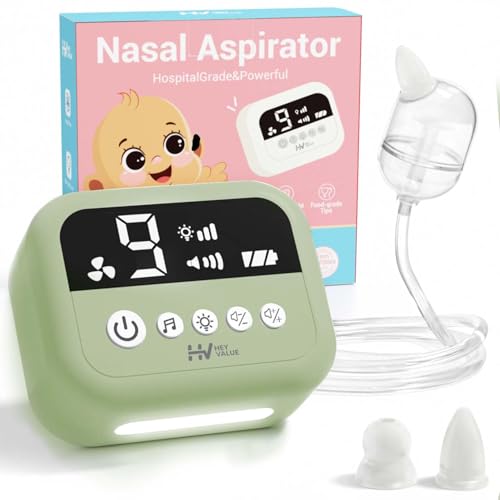 Image of HEYVALUE Nasal Aspirator for Baby, Hospital Grade Nose Sucker with 9 Levels Suction, Night Light and Nursery Rhyme Soothing, Electric Nose Suction for Baby with Food-Grade Silicone Tips Green