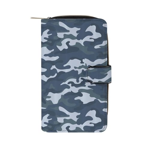 Oceanic Blue Camouflage Long Wallet for Women Men Purses Coin Pouch Credit Card Holder Organizer