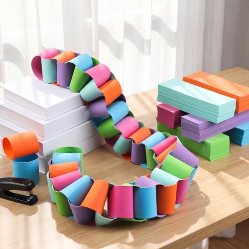 Roowest 300 Sheets Waterproof EVA Paper Chain Garland Strips - Paper Chain Strips Kit with Stapler Staple DIY Crafts Construction Colorful Garland Strip for Birthday Party Home Classroom Decorations — view 3