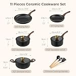 M MELENTA Pots and Pans Set Non Stick, 11 Piece Black Ceramic Cookware Set, Non Toxic Induction Cookware, Nonstick Kitchen Pot Set with Gold Lid Knobs, PFAS, PTFE, PFOA & PFOS Free