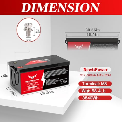 NewtiPower 36V 100Ah LiFePO4 Golf Cart Battery