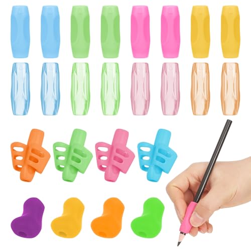 AYSYR 24 PCS Pencil Grips,Pen Grips for Children & Adult,Pencil Grip Suitable for Right And Left Handed Pencils,Writing Training Grip Soft Corrector Writing Tool Multi-style 6 Colours