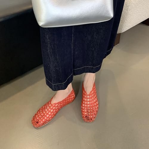 Image of Jelly Mesh Ballet Flats for Women Clear Hollow Jelly Shoes Sandals Round Toe Non-Slip Beach Ballerina Jellies Flats Shoes