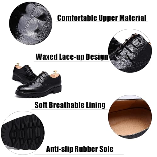 Men's Leather Lace-up Platform Casual Dressy Oxfords,Fashion Round Toe Brogue Business Formal Shoes for Party Wedding Driving Walking Shoes2