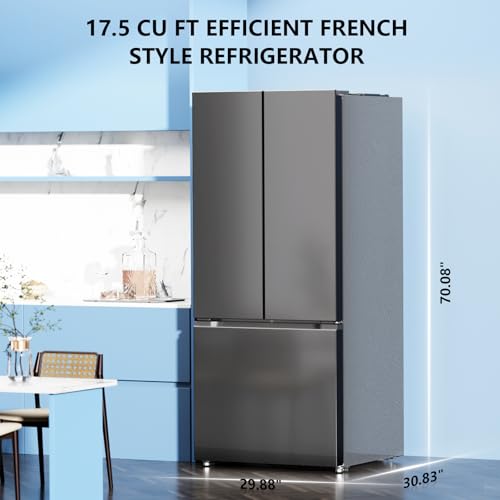 Image of Antarctic Star 17.5 Cu Ft French Door Refrigerator, Bottom Freezer with Built-In Automatic Ice Maker, Fast Cooling & Multi-Air Flow, Inverter Compressor, Stainless Steel VCM, LED Touch Display, Grey