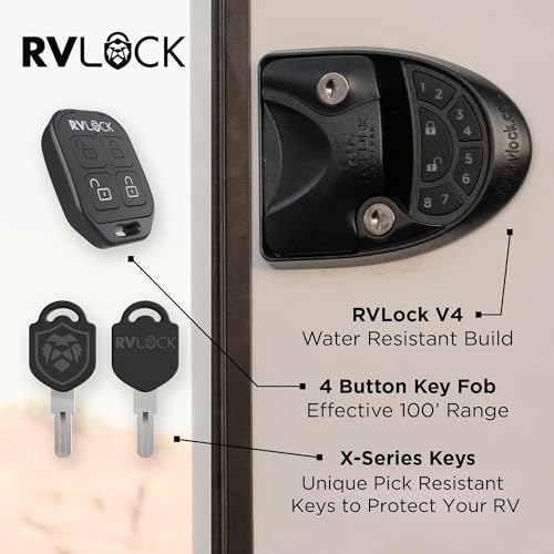 RVLOCK V4 RV Door Lock Keyless Entry with Remote, Secure and Convenient Camper Latch Replacement, Durable RV Door Lock Replacement for Trailers with Patented Security Technology