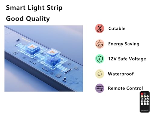Image of Neon Rope Lights, 16.4ft Rope Lights with Dimmable Remote and Adapter, Waterproof Flexible Smart Led Strip Lights for Bedroom, Super Bright, DIY Neon Sign, Indoors Outdoors Decor, Ice Blue