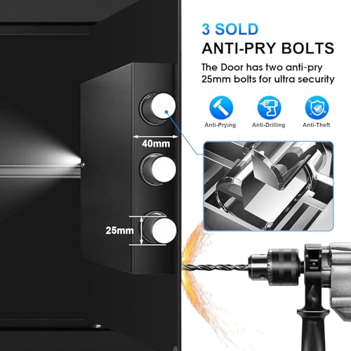2.0 Cuft Security Safes for Home Use Fire and Water Proof, Steel Safe Box for Home with Combination Lock, Alarm System and Removable Shelf, Anti-theft Fireproof Lock Box for Money, Documents
