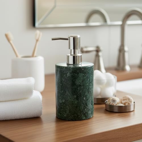 KLEO Soap/Lotion Dispenser - Made of Natural Stone in Green Color - Luxury Bathroom Accessories Bath Set (Green)