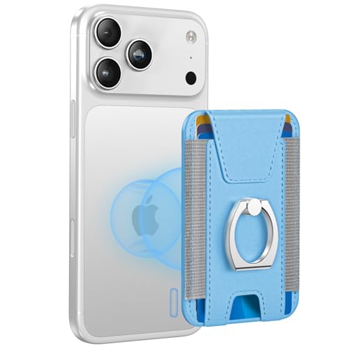 Image of For Magsafe Wallet with Grip, 6-Card Holder, Stronger Magnetic Card Wallet Holder for iPhone 17 /16 /15, iPhone 14 /13 /12 Series, Leather Magnetic Phone Wallet with Privacy Flap, RFID Blocking, Sky Blue